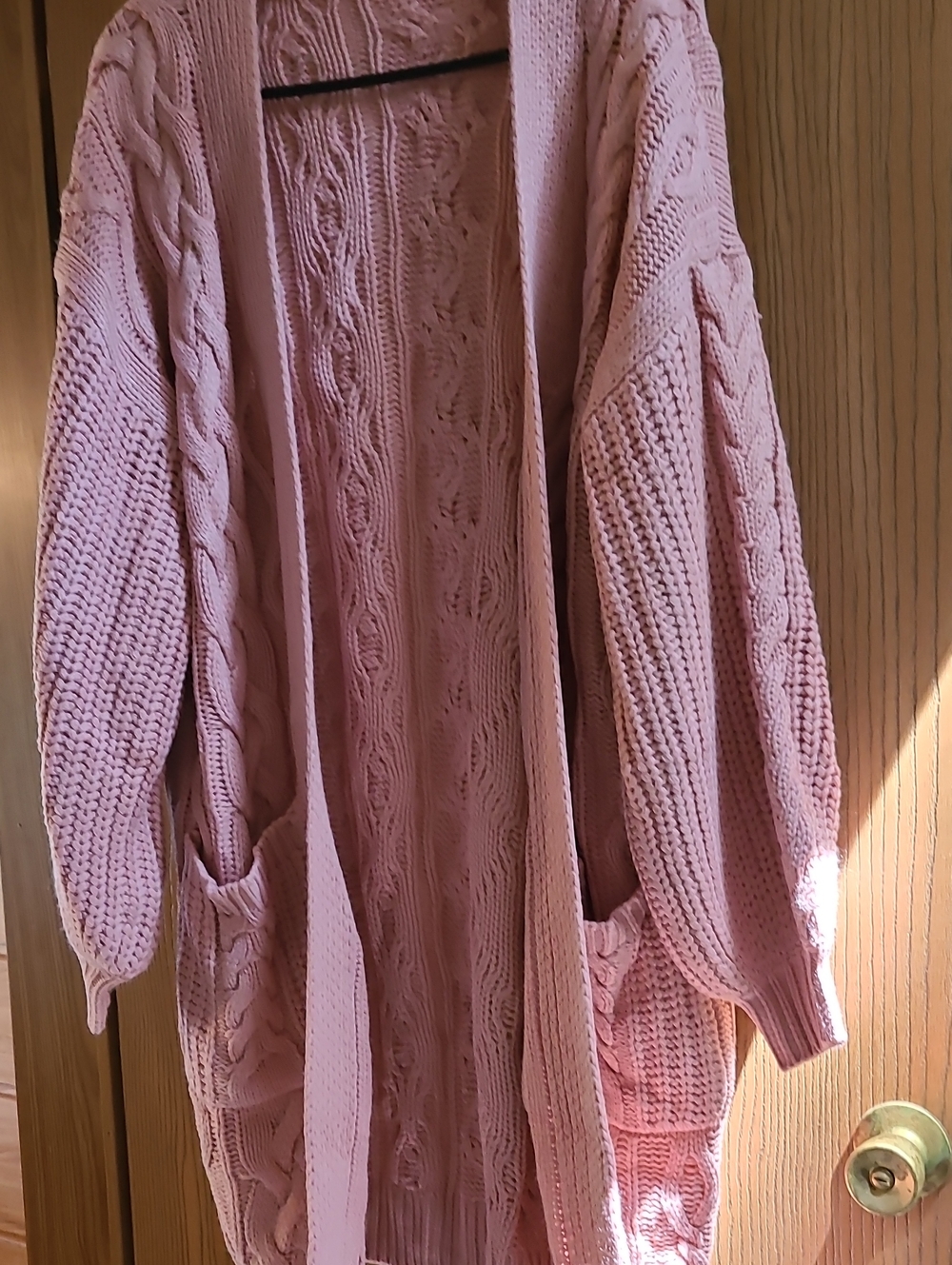 Cozy Women's Open-Front Cable Knit Cardigan - Pink